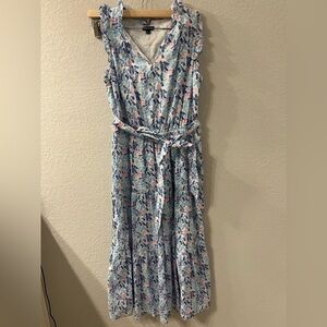 Talbots Womens Midi Dress Floral‎ Ruffle V Neck Tiered Cotton Sleeveless Size 4